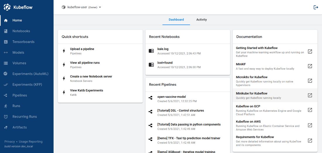 Kubeflow Dashboard