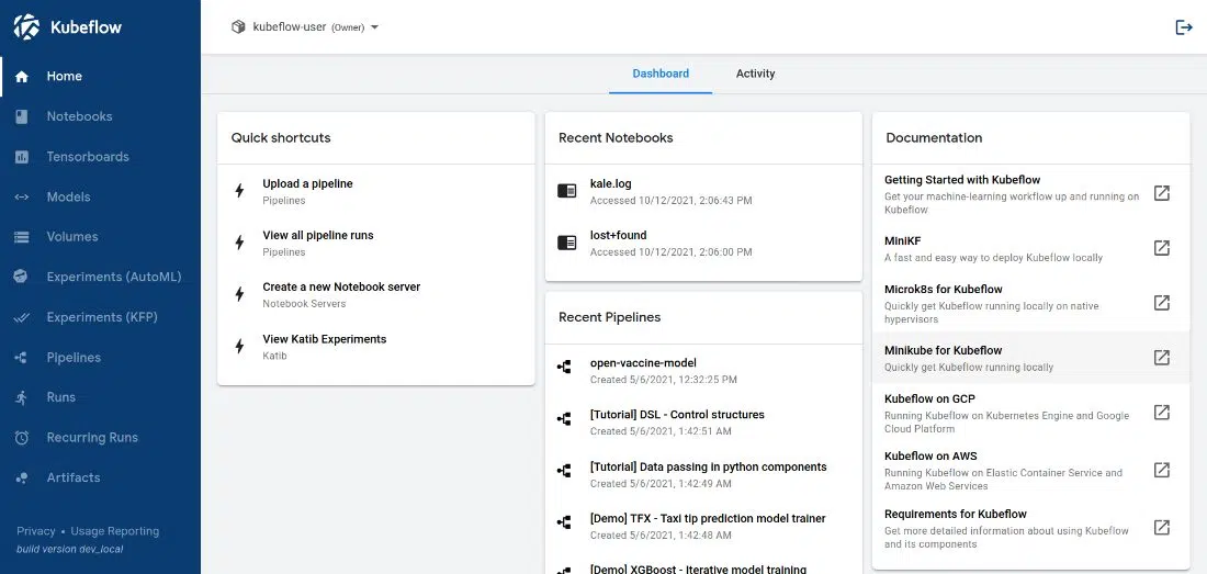 Kubeflow Dashboard