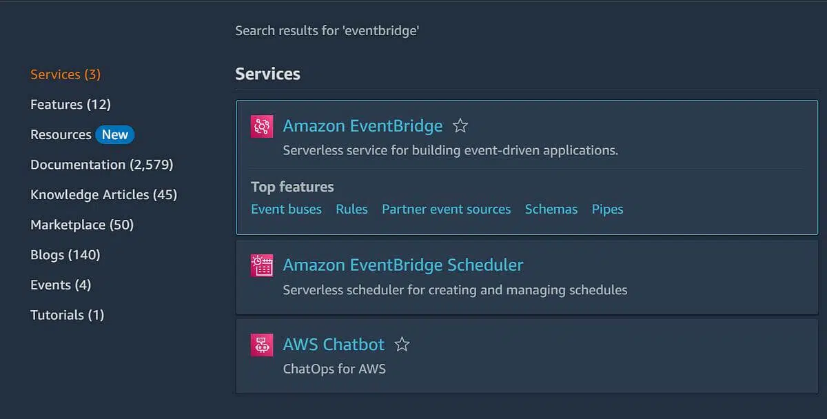 screenshot image: Configuring Amazon EventBridge Rules